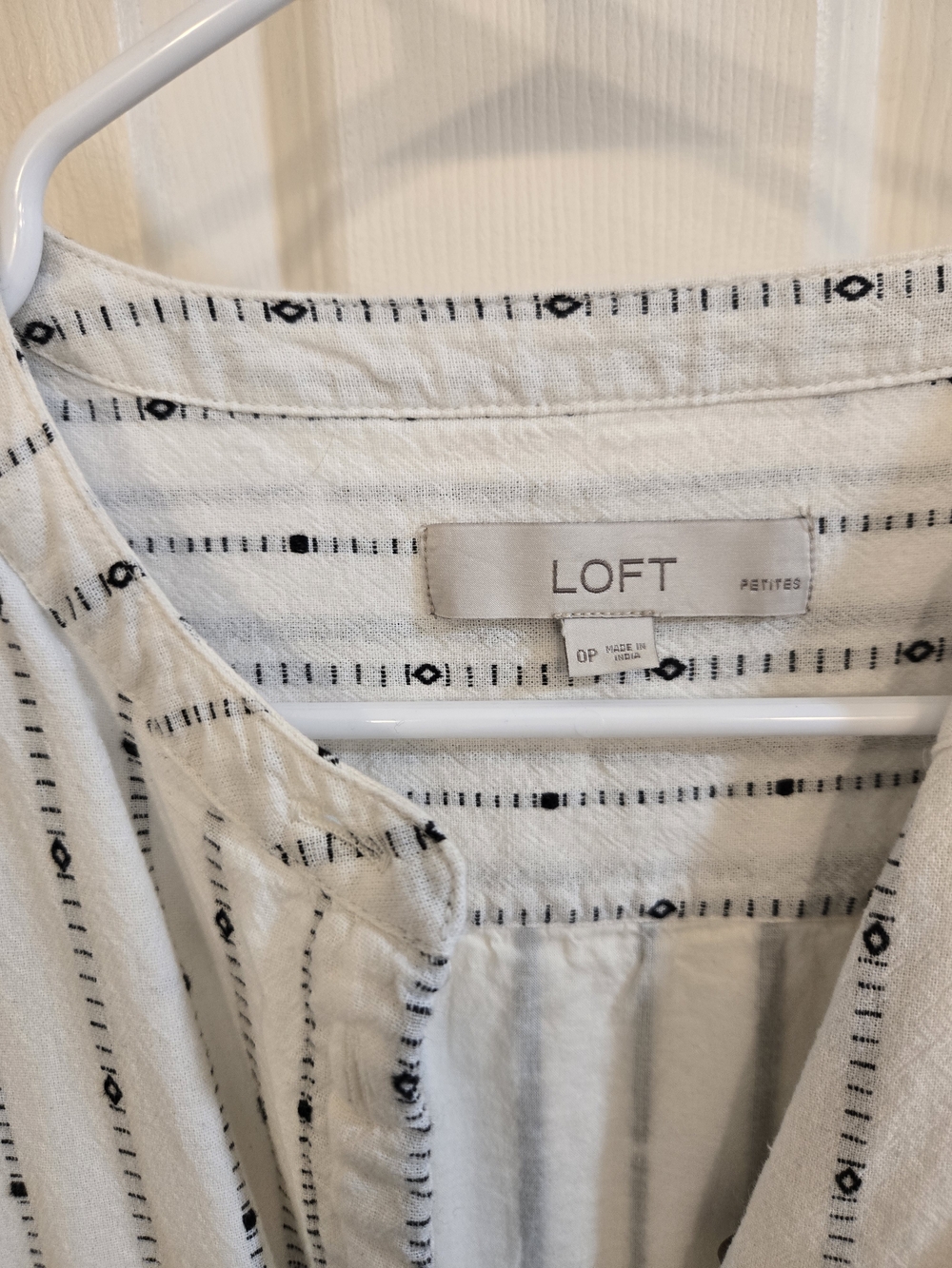 LOFT Petite White Striped Button-Front Blouse with Black Accents